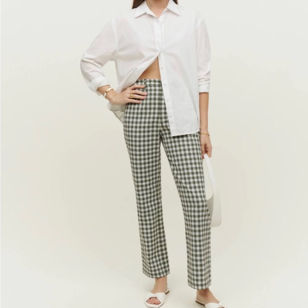 Reformation Franklin Pant - green check, size 8